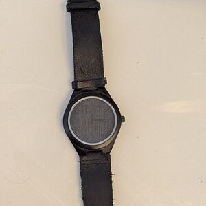 Mens Black Bamboo Wood Analog Watch Leather Strap Gift